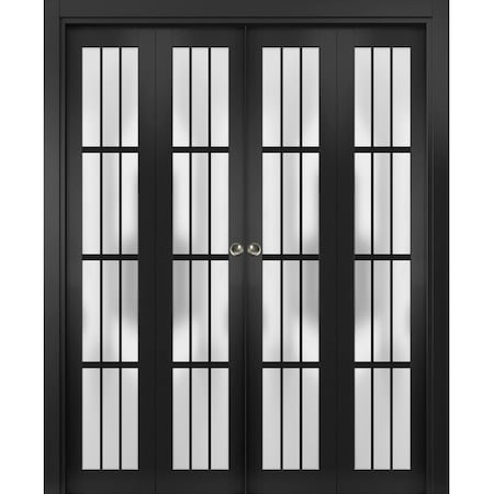 Sartodoors Sliding Closet Double Bi-fold Doors, Felicia 3312 Matte Black with Frosted Glass, Sturdy Tracks Mo FELICIA3312DBF-BLK-96 x 84 (4* 24x84)