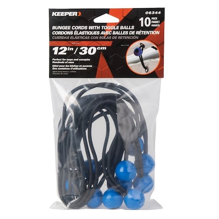 Keeper Bungee W/Ball Blk 12"10Pk 06344