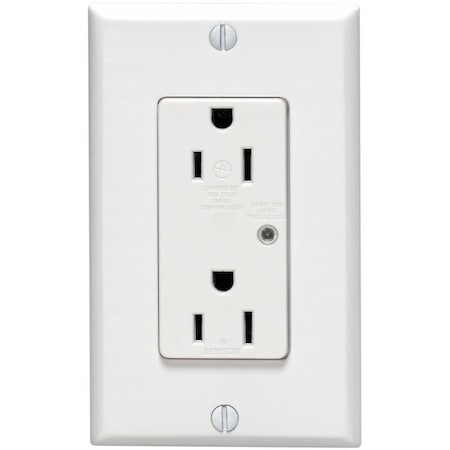 Leviton Duplex Straight Blade Receptacle, 5-15R, 15 A, 125V AC, 2 Pole, 3 Wire, Flush Mount, Grounded 5280-W