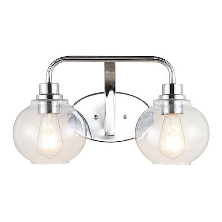 Jonathan Y Sandrine 17.5 in. 2-Light Iron/Seeded Glass Cottage Rustic LED Vanity Light, Chrome JYL7527B