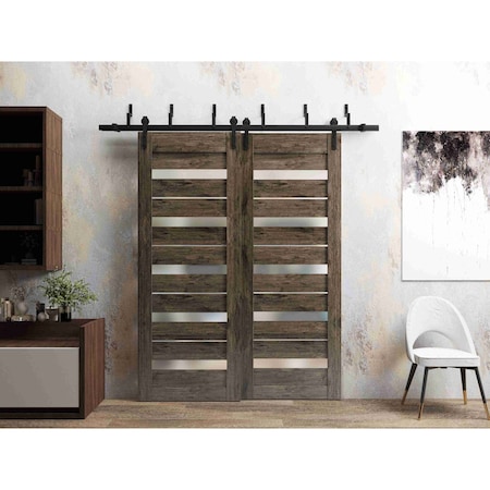 Sartodoors Sliding Closet Barn Bypass Doors 36 x 80in, Cognac Oak W/ Frosted Glass, Sturdy 6.6ft Rails QUADRO4445BBB-AKA-36