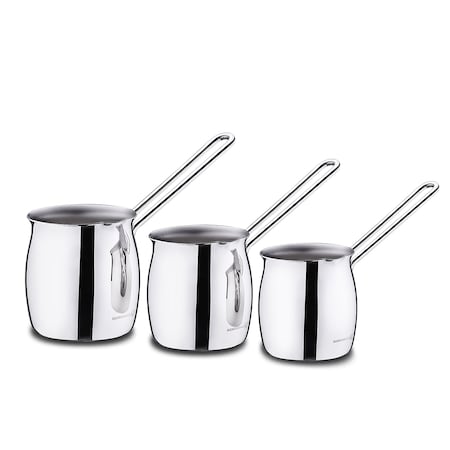 Korkmaz Tombik 3 Piece Stainless Steel Turkish Coffee Pot Set in Silver A1217