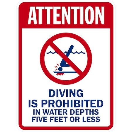 Lyle Attention, Diving is Prohibited in Water Depths 5 feet, 18x24, High Intensity Prismatic, White G-10428-HI_18x24