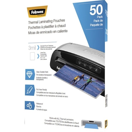 Fellowes QUALITY LAMINATING POUCHES PROVIDE CLARITY AND DURABILITY. PRESERVE AND PROTECT 5744301