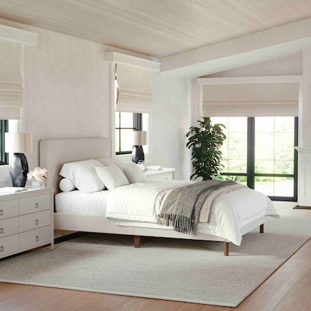 Martha Stewart Britta Full Upholstered Platform Bed w/Rounded Headboard, Piped Detailing/Cushioned Sderails, Beige TW-3WDB01B-F-BG-MS