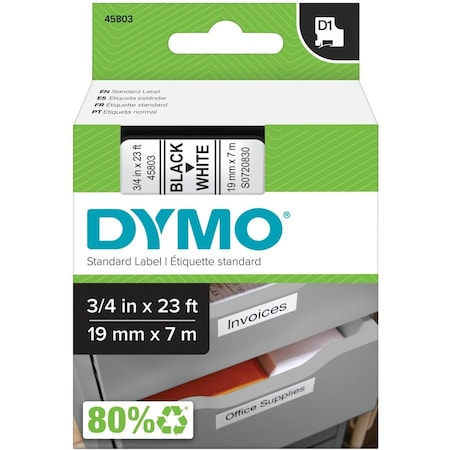Dymo Label/Ribbon Cartridge, White, 3/4 in W 45803