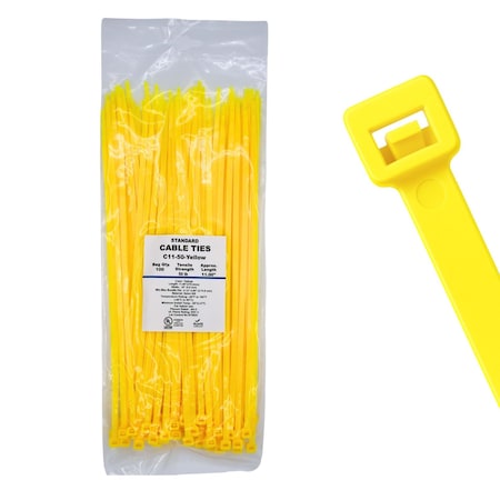 Cable Ties Unlimited Cable Tie, 11 in L, 50 lb Strength, 3.2 in Max Bundle Dia, Nylon 6/6, Fluorescent Yellow 100PK C11-50-Flo Yellow