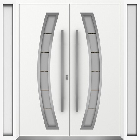 Vdomdoors Metal Double Doors Deux 6500 White Enamel Frosted Glass 2 Sidelights Entry Modern Painted 96x80 (W1 DEUX6500DEXD-BEM-W12+72+12xH80-RH-O