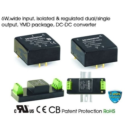 Mornsun 6W isolated DC/DC converter in YMD package Wide input voltage and regulated VRB4812YMD-6WR3