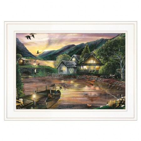 Homeroots Lakefront Camping II 2 White Framed Print Wall Art 406856