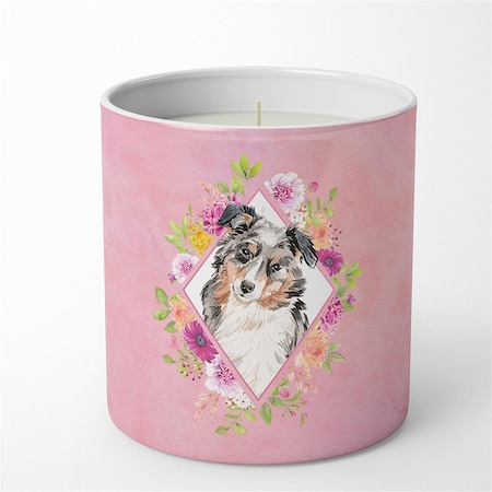 Jensendistributionservices 10 oz Australian Shepherd Pink Flowers Decorative Soy Candle MI2553607