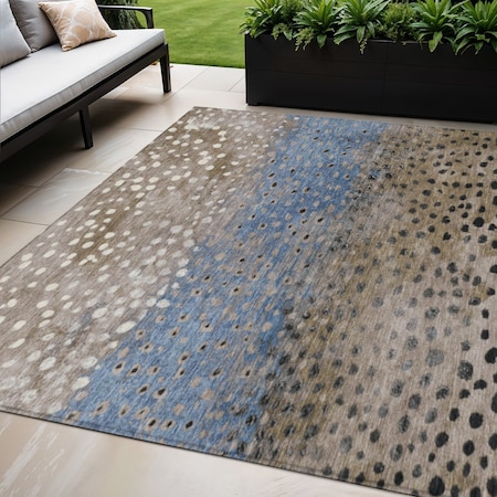 Homeroots 5' X 8' Khaki And Taupe Abstract Washable Indoor Outdoor Area Rug 609463