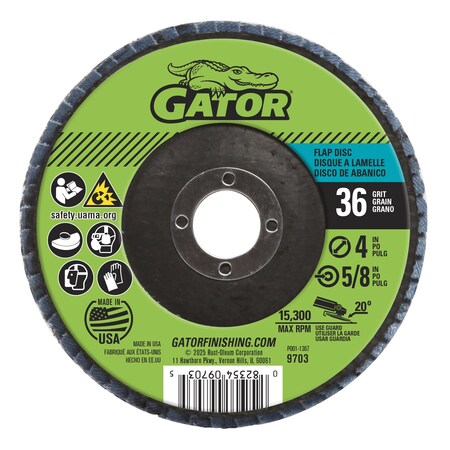 Gator Finishing 4 in. D X 5/8 in. Aluminum Oxide Flap Disc, 36 Grit 9703