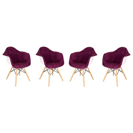 Leisuremod Willow Velvet Eiffel Wooden Base Accent Chair, Purple, 4PK W24VPR4