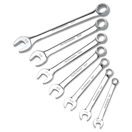Performance Tool 7 pc. SAE Wrench Set, Polished Chrome, Rounded Corners W30200
