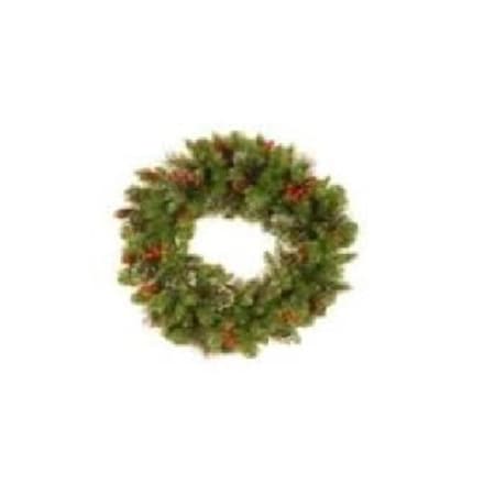 National Tree 24 in. Crestwood Spruce Wreath with Silver Bristle - Cones Red Berries Glitter CW7-10-24W-1