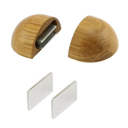 Prime-Line WORKPRO W133321 Wooden Adhesive Mounted Magnetic Dome Door Stopper, Oak Finish (2 Pack) W133321