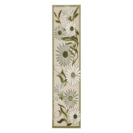 Homeroots 8' Ivory And Green Floral Indoor Outdoor Runner Rug 548041
