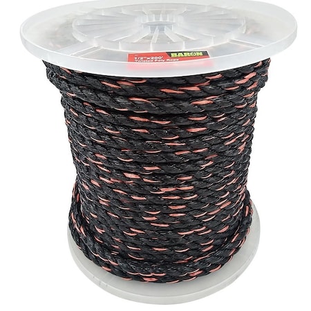 Baron Rope, 1/2 in Dia, 200 ft L, 420 lb Working Load, Polypropylene, Black/Orange 54613