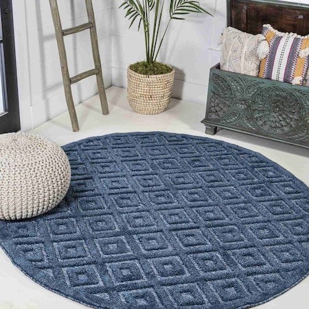 Jonathan Y Portmany Neutral Diamond Trellis Navy 5 ft Round Indoor/Outdoor Area Rug IBZ104B-5R