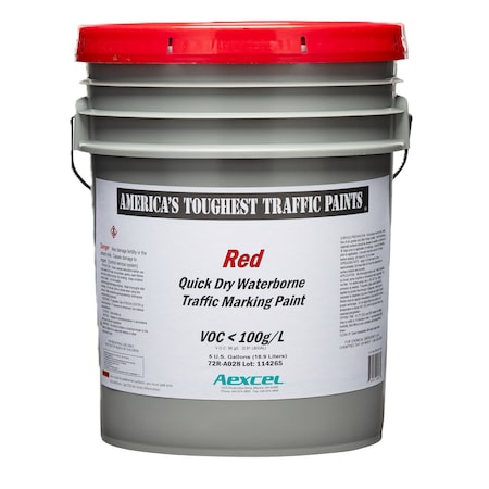 Aexcel Quick-Dry 20-minute Dry Traffic & Zone Marking Paint, Water-based Acrylic Latex, Red, 5-Gallon 72R-A028F03