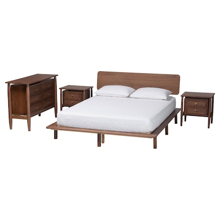 Baxton Studio Alyssa Japandi Walnut Brown Wood King Size 4-Piece Bedroom Set 252-13952-13949-13949-13950-ZORO