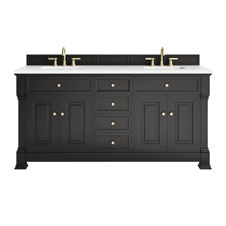 James Martin Vanities Brookfield 72 in. Double Vanity, Black Onyx, w/ 3 CM White Zeus Silestone Top 547-V72-BKO-3WZ
