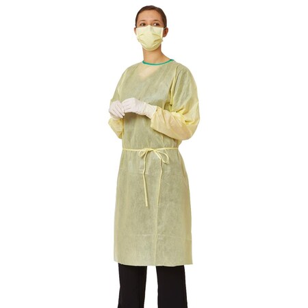 Medline Medium-Weight AAMI Level 2 Isolation Gown with Elastic Wrists, Tape-Tab Neck, Yellow, Size L, 100PK NONLV200