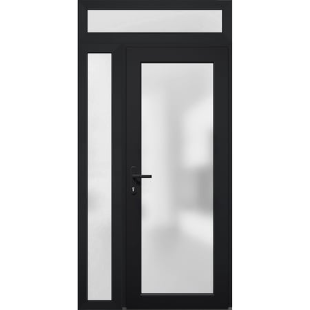 Vdomdoors Front Exterior Prehung FiberGlass Door Frosted Glass / Manux 8102 Matte Black / Sidelight and Trans MANUX8102EXD-BLK-W30+14 x H80+14-RH