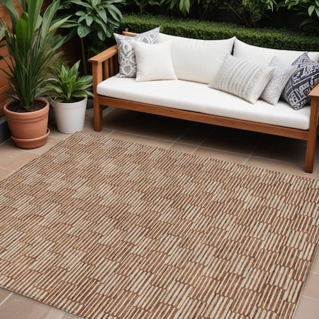 Homeroots 8' X 10' Copper And Beige Geometric Washable Indoor Outdoor Area Rug 595028
