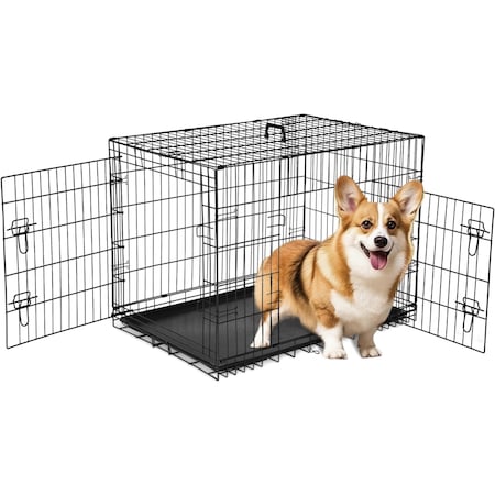 Fluffydream HealSmart 36 Inch Medium Dog Crate with Divider, Double Door Folding Metal Wire Cage with Leak-Proo 3A88PTCRAT2DOOR36