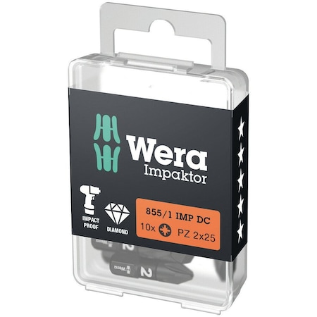 Wera 855/1 IMP DC PZ DIY Impaktor bits, PZ 2 x 25 mm, 10 pieces 5057621001