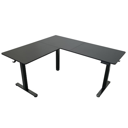 Homeroots Adjustable Black Wood and Stainless Steel L Shape Standing Desk 723784