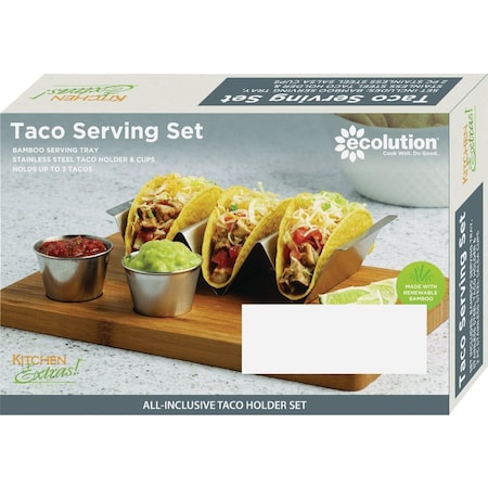 Epoca Ecolution Kitchen Extras Bamboo Wood Taco Board With Taco Holder & 2 Cups EK11044-AS