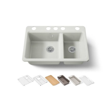 Kohler Riverby 33" undermount double-bowl workstation kitchen sink 8669-5UPC-NY