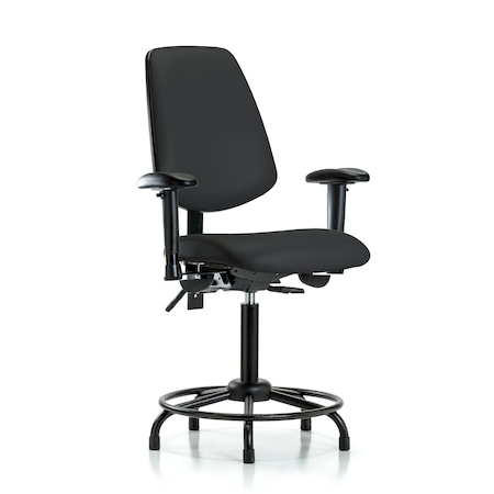 Blue Ridge Ergonomics Medium Bench Chair Adjustable Arms, 22" to 29" Height, Vinyl, Black BR-VMBCH-MB-RT-T1-A1-RG-8540