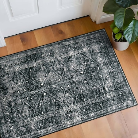 World Rug Gallery Transitional Bohemian Distressed Washable Non Slip Area Rug 2 ft x 4 ft Black WR70BLACK2X4