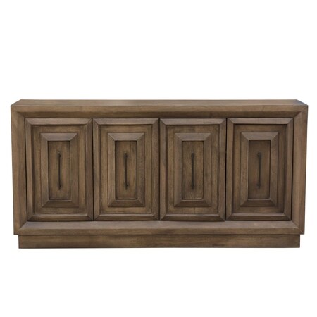 Homeroots 78in Brown Solid Wood Carved Geometric Sideboard with Four Doors 661254