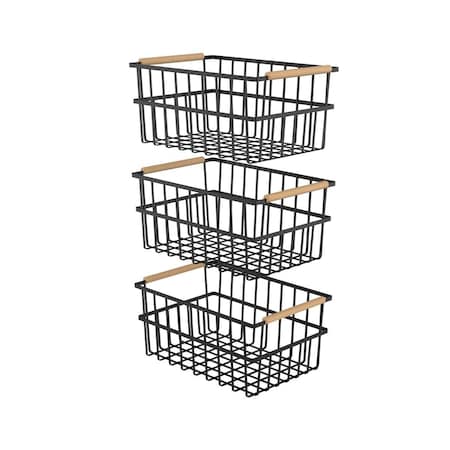 Oceanstar 6.26 x 9.17 13.94 in. Metal Wire Organizer Bin Basket with Handles, Black - Set of 3 WBHB1910