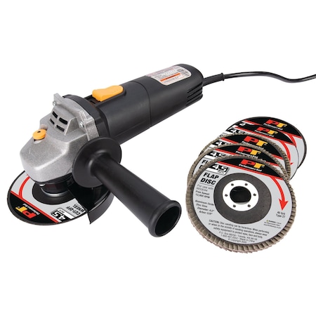 Performance Tool 4-1/2 in. Angle Grinder, 4.4 Amp Motor, Spindle Lock, Bonus Pack W50044