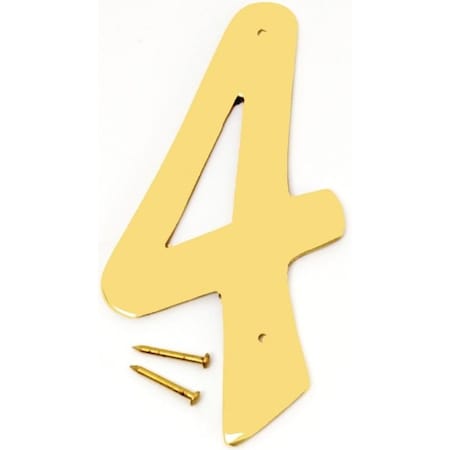 Hy-Ko House Number, Character: 4, 4 in H Character, 2-1/2 in W Character, Brass Character, Brass BR-40/4