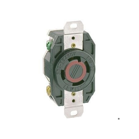 Leviton Flanged Locking Receptacle, L16-30R, 30 A, 480V AC, Three Phase, 3 Pole, Flush Mount, Black 2730