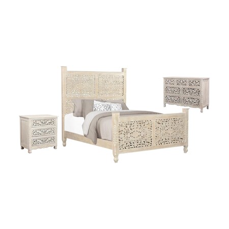 Homeroots Three Piece White Solid Wood Bedroom Set 636276