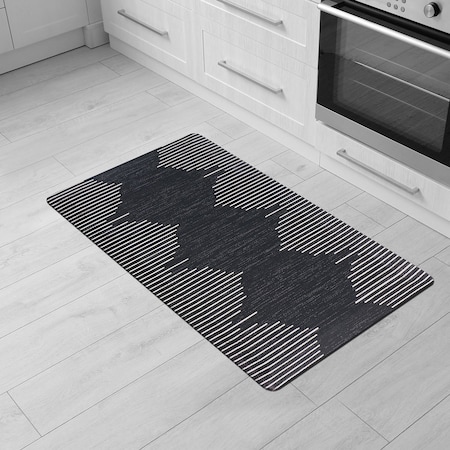 World Rug Gallery Bohemian Stripe Cushioned Anti Fatigue Standing Kitchen Mat 18 ft x 30 ft Black WR21BLACK18X30