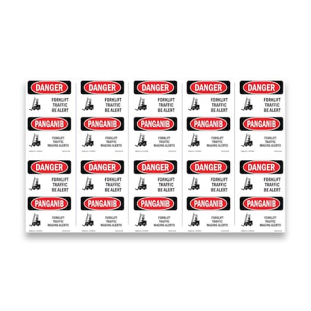 Signmission Safety Sign, OSHA Danger, 5" Height, Forklift Traffic Be Alert Bilingual, 10PK OS-DS-D-35-VT-1265-10PK