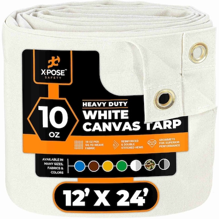 Xpose Safety Tarp, 12 ft X 24 ft, 10 oz, White, Canvas CTW10-1224-X