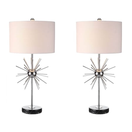 Jonathan Y Aria 31.5" Metal/Marble LED Table Lamp, Chrome, 2PK JYL2011A-SET2