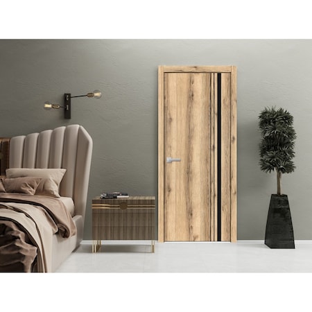 Sartodoors Modern Wood Interior Door with Hardware, Planum 0011 Oak and Aluminum Strips, Single Panel Frame Tr PLANUM0011ID-DUB-32