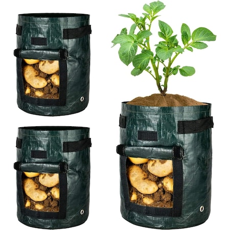 Ipower Potato Grow Bags 7 Gallon with Flap, Sturdy Handles and Harvest Windows, Green, 3PK GLGROWBAGWINDOWPE7X3
