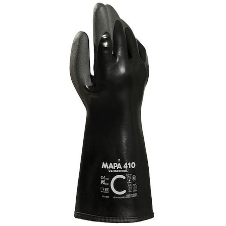 Mapa Ultranitril NITRILE PVC CUT CHEMICAL GLOVE, Nitrile, PVC, 13 3/4 in L, Black, Yellow, 1 PR 410